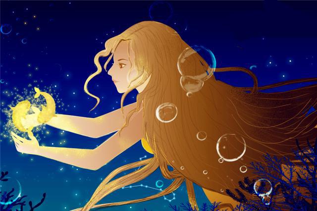 巨蟹座的图画大全_巨蟹大全星座插画女生图片可爱_星座插画巨蟹女生图片大全