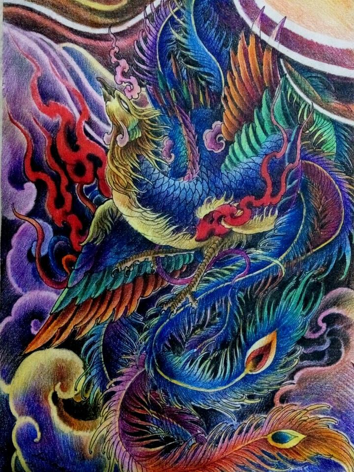 纹身凤凰的图片女生_纹身图案凤凰女_凤凰星座纹身图片女生